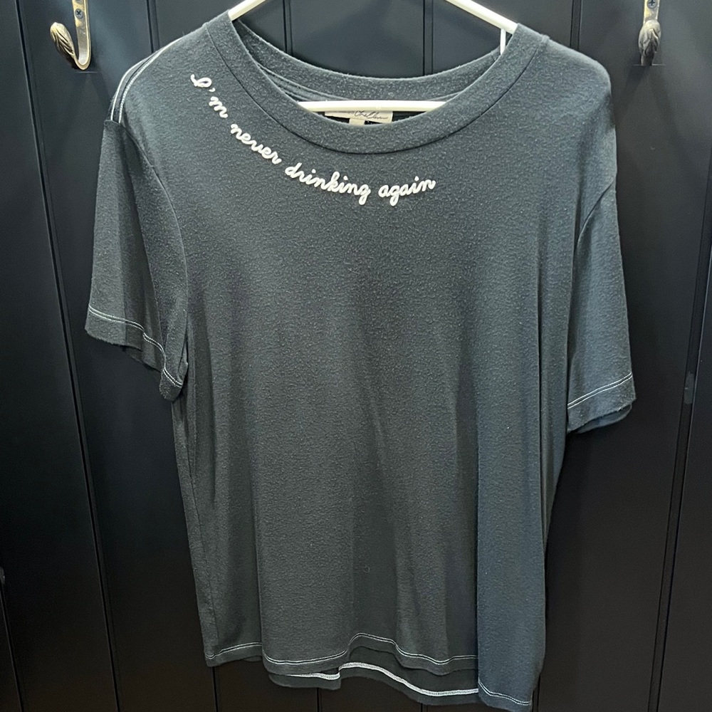 RARE Express Embroidered Graphic T-Shirt- Im Never Drinking Again